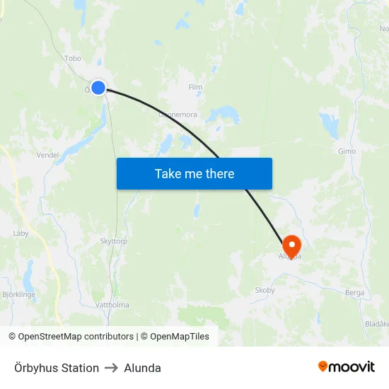 Örbyhus Station to Alunda map