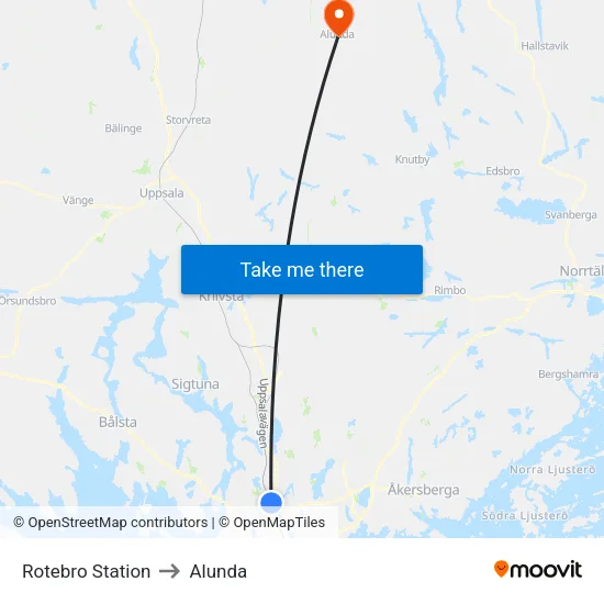 Rotebro Station to Alunda map