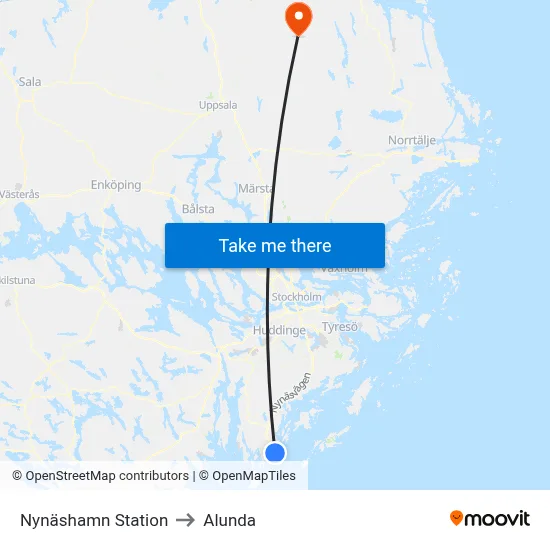 Nynäshamn Station to Alunda map