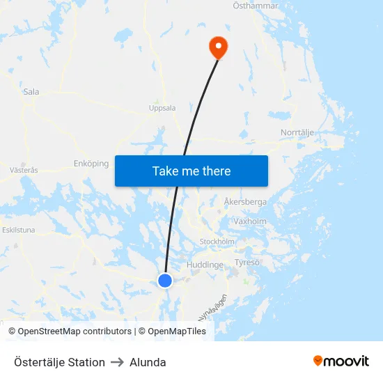 Östertälje Station to Alunda map