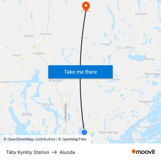 Täby Kyrkby Station to Alunda map