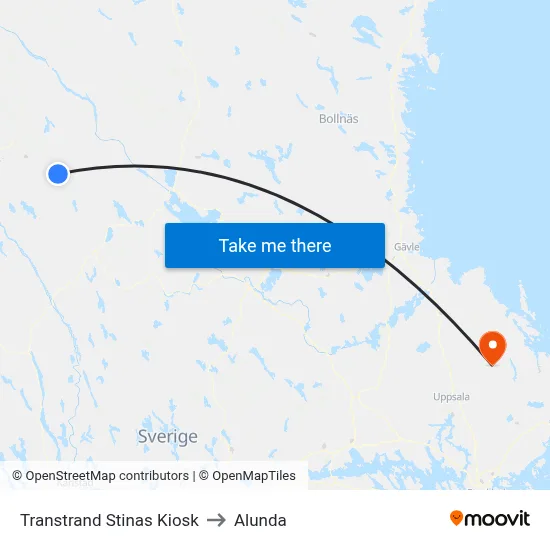 Transtrand Stinas Kiosk to Alunda map