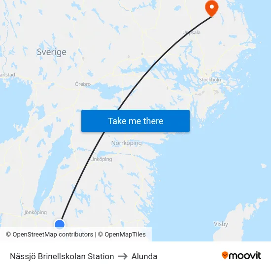 Nässjö Brinellskolan Station to Alunda map