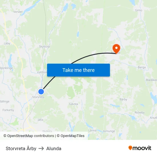 Storvreta Årby to Alunda map