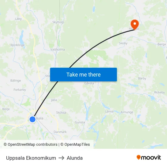 Uppsala Ekonomikum to Alunda map
