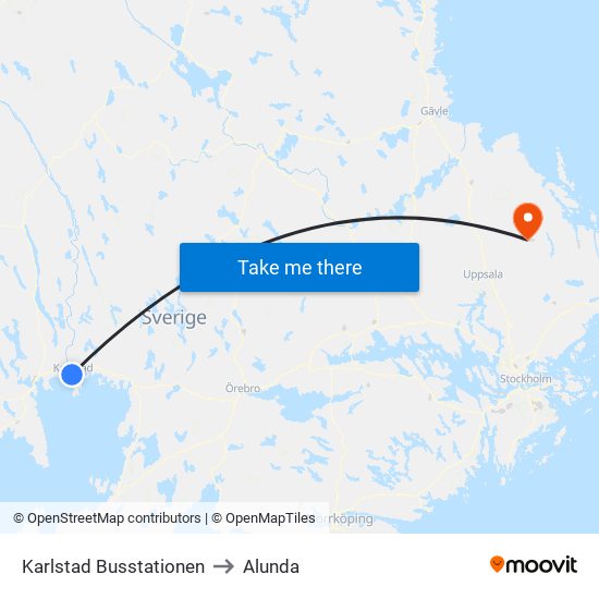 Karlstad Busstationen to Alunda map