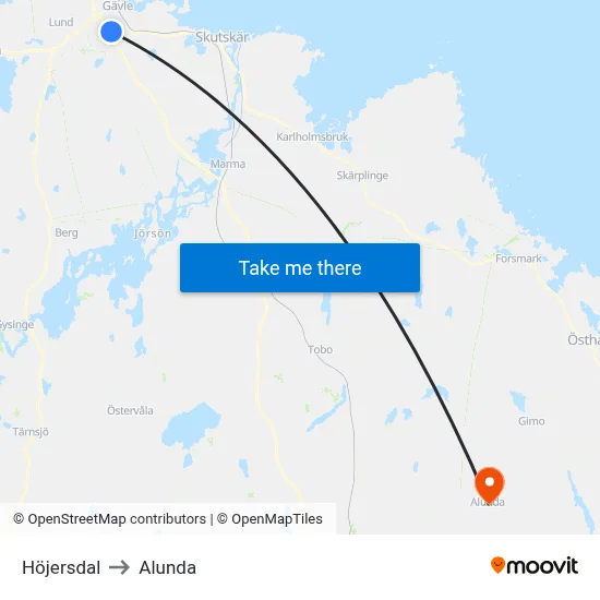Höjersdal to Alunda map