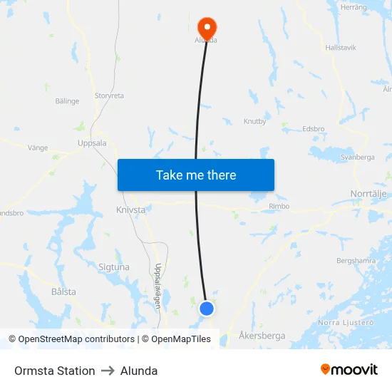 Ormsta Station to Alunda map