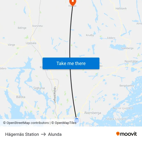 Hägernäs Station to Alunda map