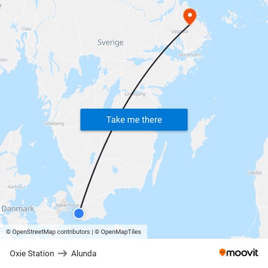 Oxie Station to Alunda map