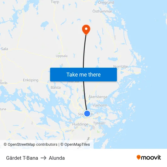 Gärdet T-Bana to Alunda map