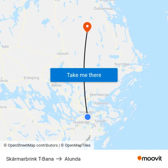 Skärmarbrink T-Bana to Alunda map