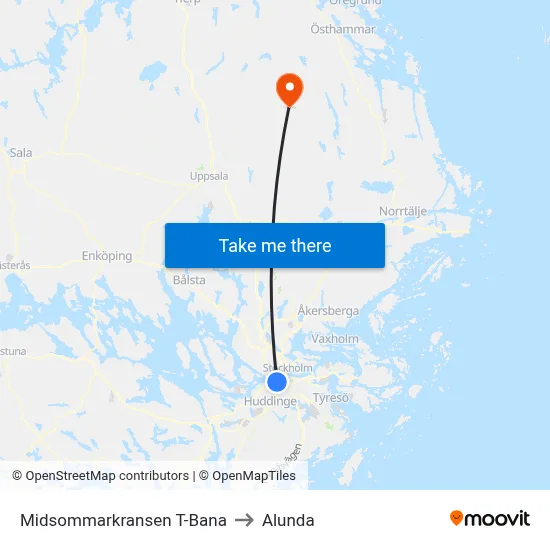 Midsommarkransen T-Bana to Alunda map