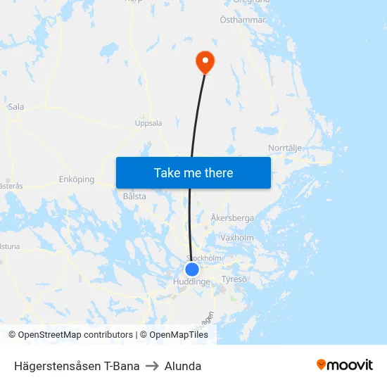 Hägerstensåsen T-Bana to Alunda map