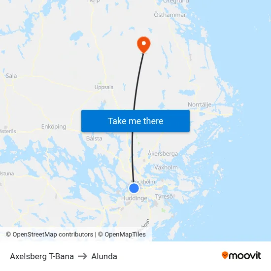 Axelsberg T-Bana to Alunda map