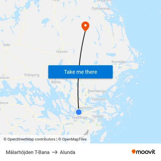 Mälarhöjden T-Bana to Alunda map