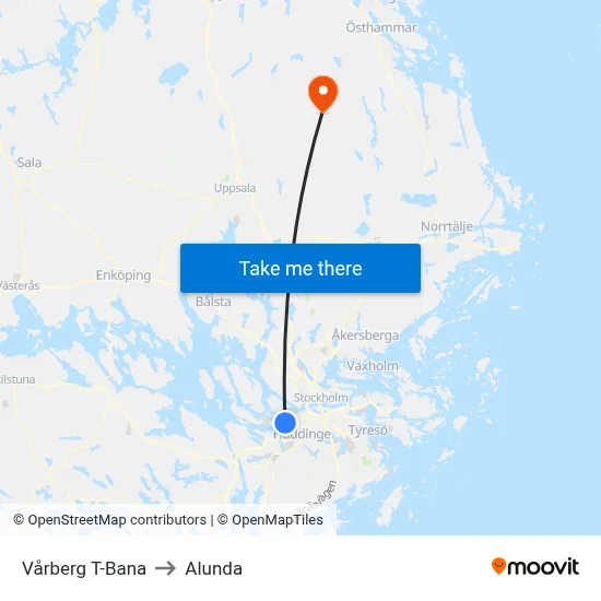 Vårberg T-Bana to Alunda map