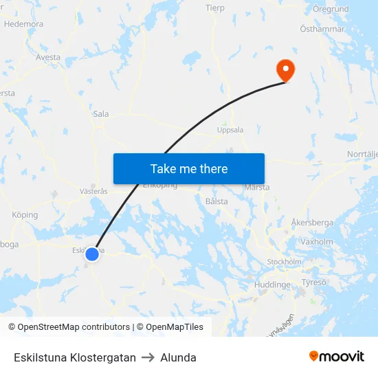 Eskilstuna Klostergatan to Alunda map