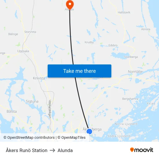 Åkers Runö Station to Alunda map