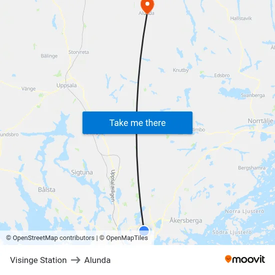Visinge Station to Alunda map