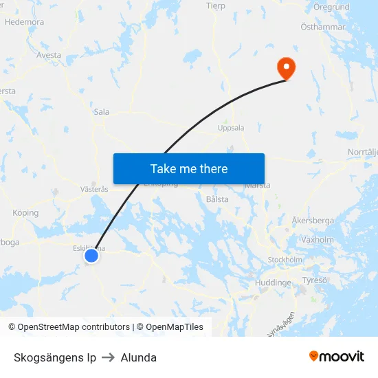 Skogsängens Ip to Alunda map