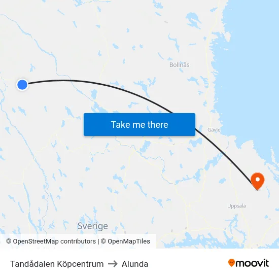 Tandådalen Köpcentrum to Alunda map