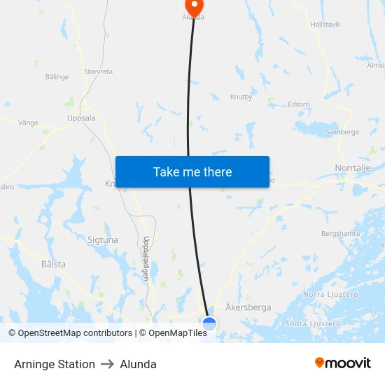 Arninge Station to Alunda map