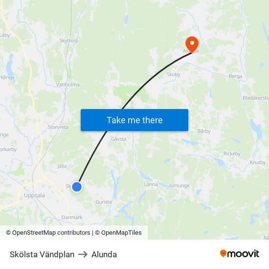 Skölsta Vändplan to Alunda map