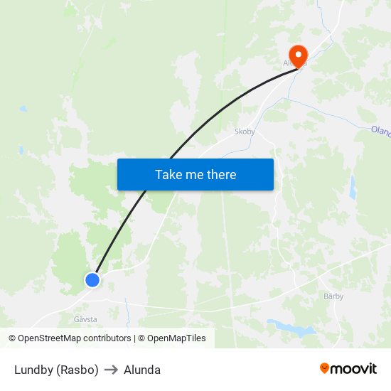 Lundby (Rasbo) to Alunda map
