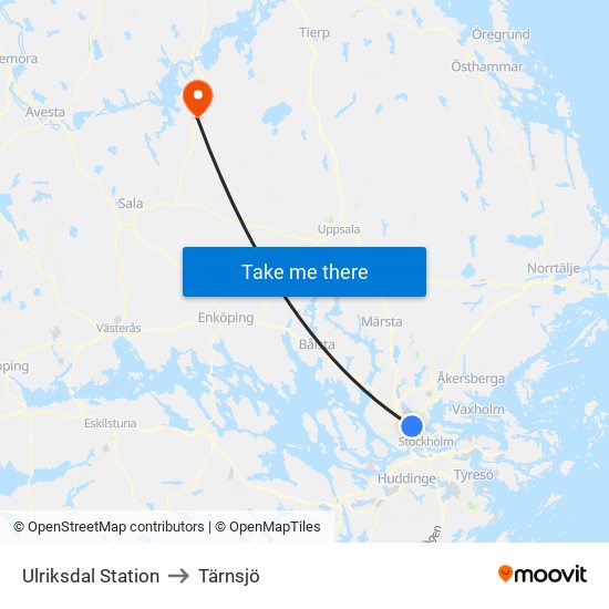 Ulriksdal Station to Tärnsjö map