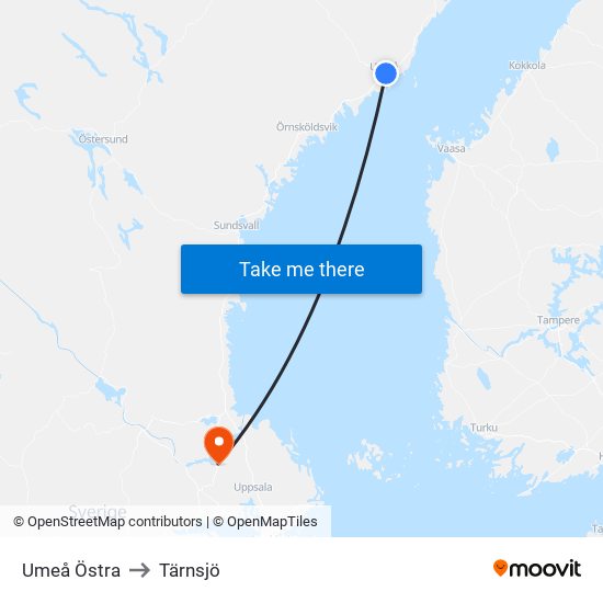 Umeå Östra to Tärnsjö map