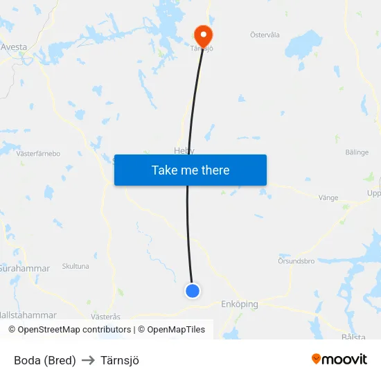 Boda (Bred) to Tärnsjö map