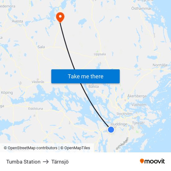 Tumba Station to Tärnsjö map