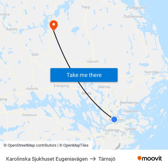 Karolinska Sjukhuset Eugeniavägen to Tärnsjö map