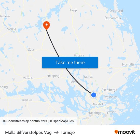 Malla Silfverstolpes Väg to Tärnsjö map