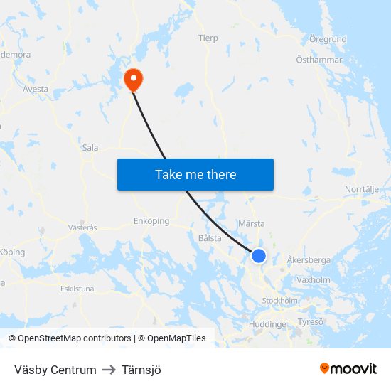 Väsby Centrum to Tärnsjö map