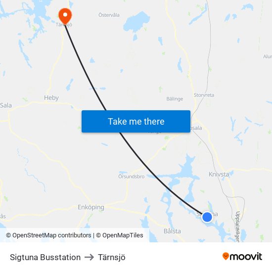 Sigtuna Busstation to Tärnsjö map