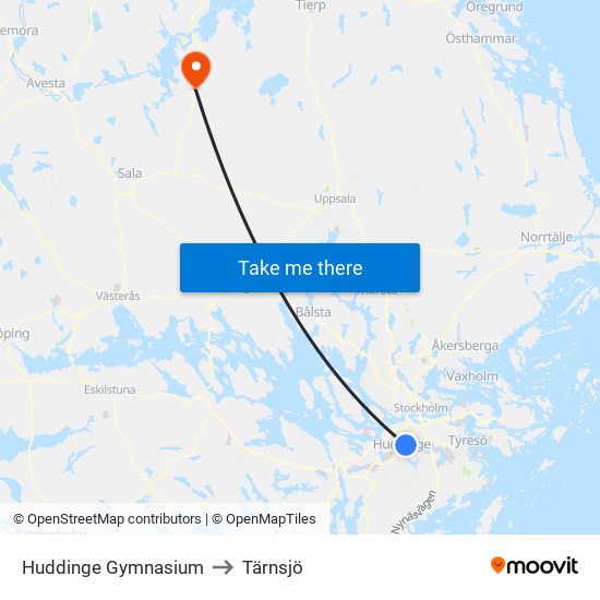 Huddinge Gymnasium to Tärnsjö map