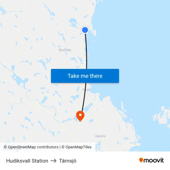 Hudiksvall Station to Tärnsjö map