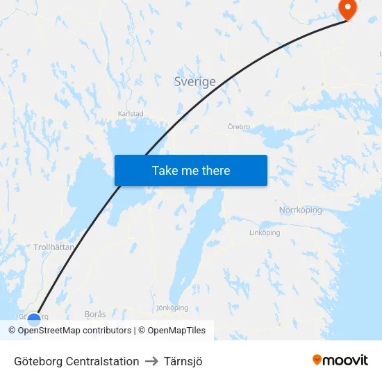 Göteborg Centralstation to Tärnsjö map
