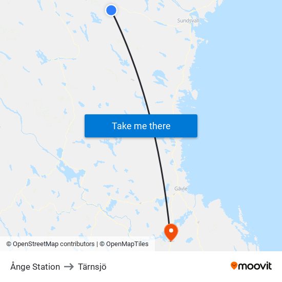 Ånge Station to Tärnsjö map