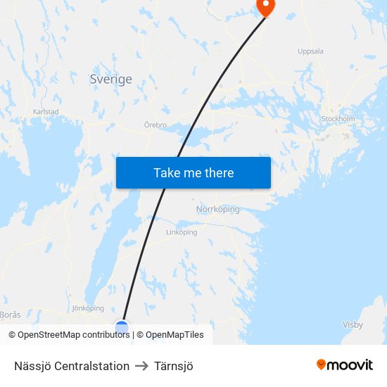 Nässjö Centralstation to Tärnsjö map