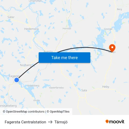 Fagersta Centralstation to Tärnsjö map