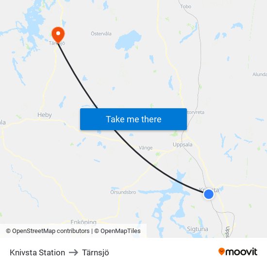 Knivsta Station to Tärnsjö map