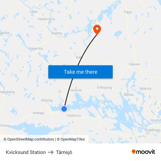 Kvicksund Station to Tärnsjö map