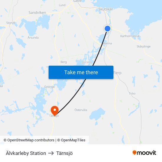 Älvkarleby Station to Tärnsjö map