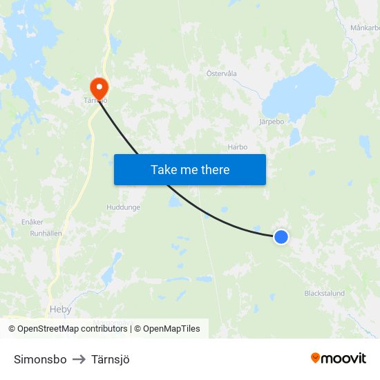 Simonsbo to Tärnsjö map