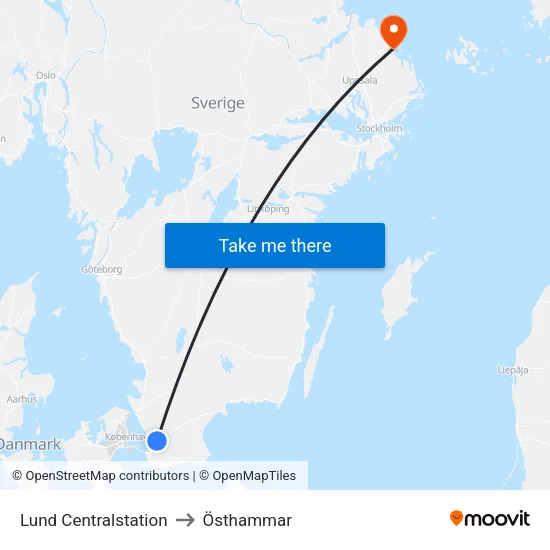 Lund Centralstation to Östhammar map
