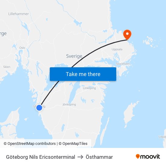 Göteborg Nils Ericsonterminal to Östhammar map