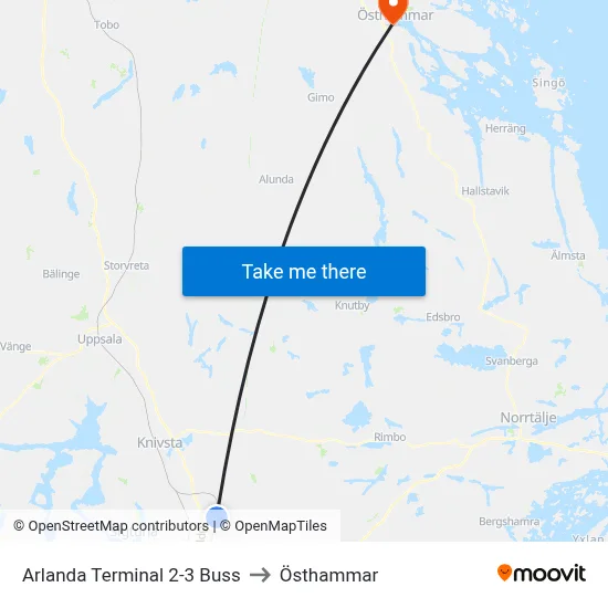 Arlanda Terminal 2-3 Buss to Östhammar map